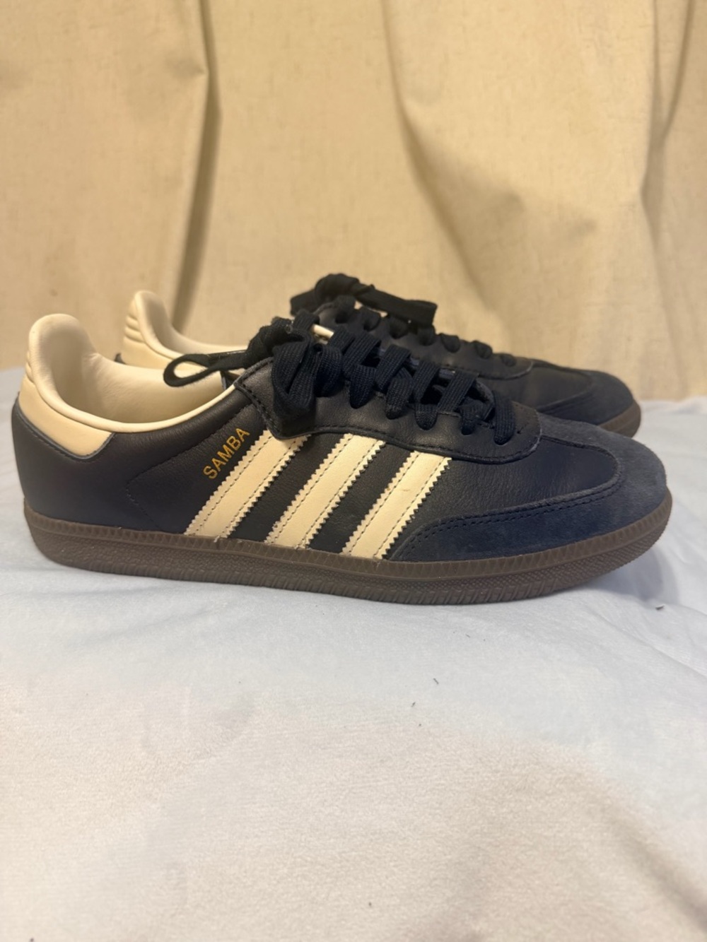adidas Samba Navy Blue with Cream Three-Stripe Sneakers